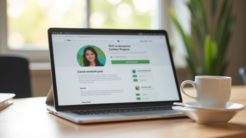 Tablet met community platform interface op houten bureau met koffie