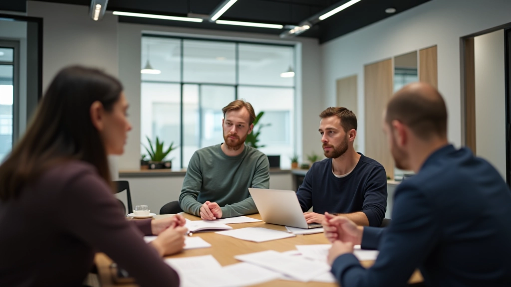 Teammeeting met notities over portalopstelling en vereisten