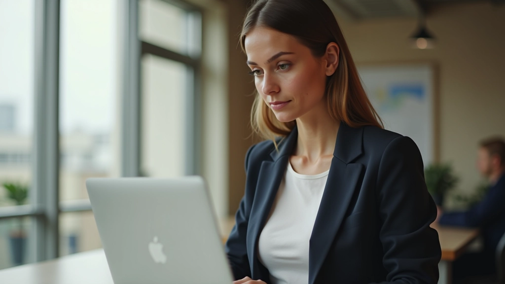 Vrouw kijkt naar laptop met leden dashboard en statistieken